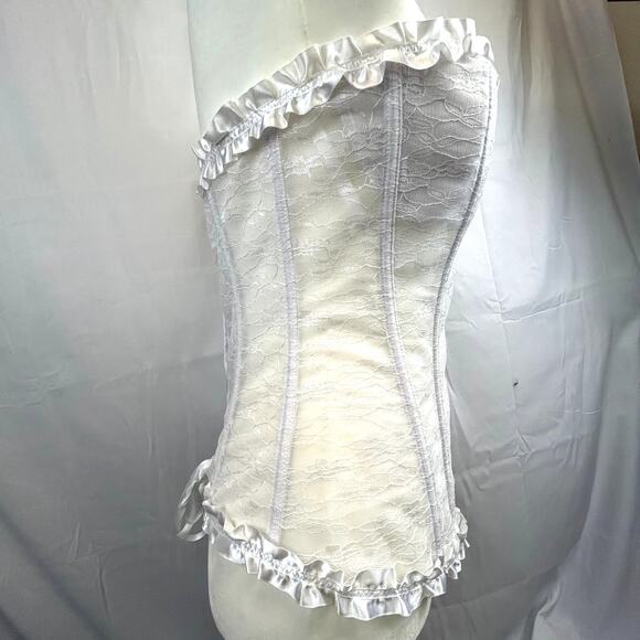 Corset Overbust size xl White bridal lace up back zipper front NwoT Lots of room - Picture 4 of 10